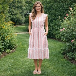 In Loom Floral Dress Large Midi Flowers Roses Rose Maxi Cotton Cottage Core Pink